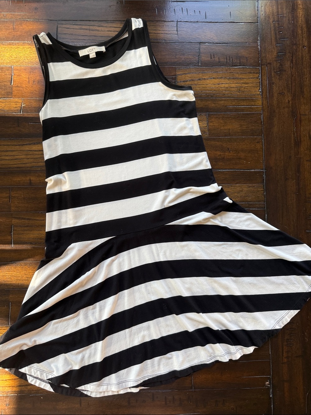 LOFT Black & White Striped Midi Tank Drop Waist Dress